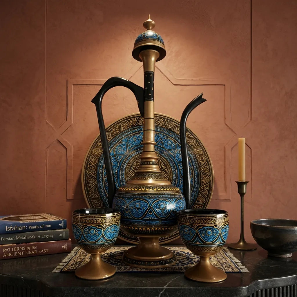 Wooden Naqshi Pitcher Set in Pakistan – Handcrafted Serveware & Table Décor | umry khiyam with table | TCW