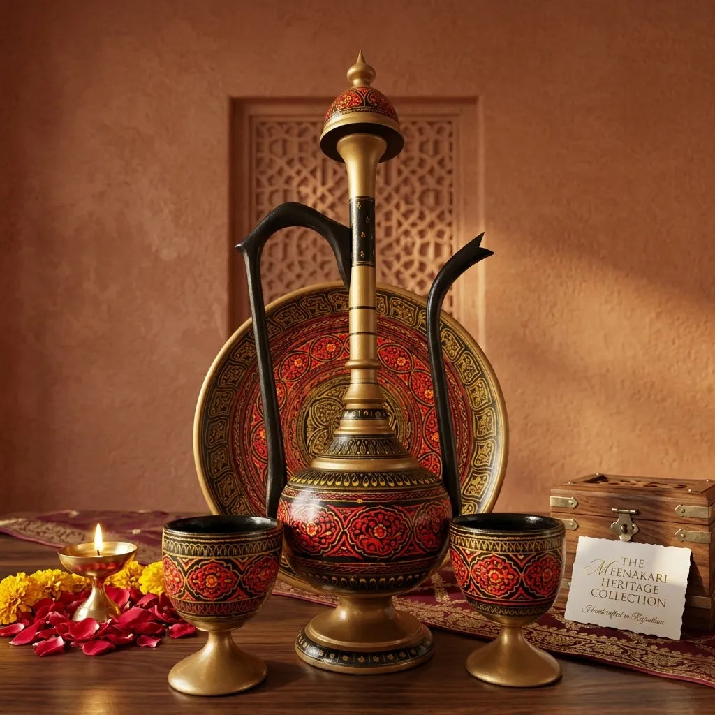 Wooden Naqshi Pitcher Set in Pakistan – Handcrafted Serveware & Table Décor | umry khiyam with table Red | TCW