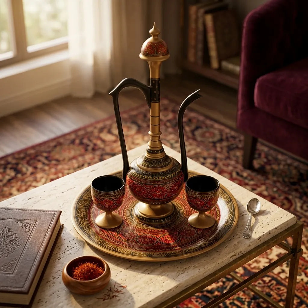 Wooden Naqshi Pitcher Set in Pakistan – Handcrafted Serveware & Table Décor | umry khiyam with table Red | TCW