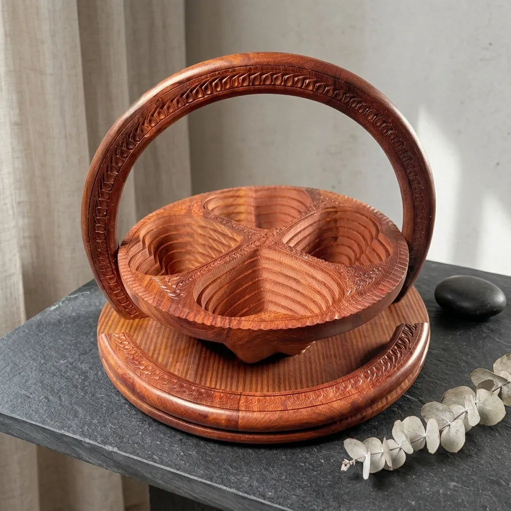 Wooden Dry Fruit Tukri – Handcrafted Serving Basket for Eid, Weddings & Gifting.