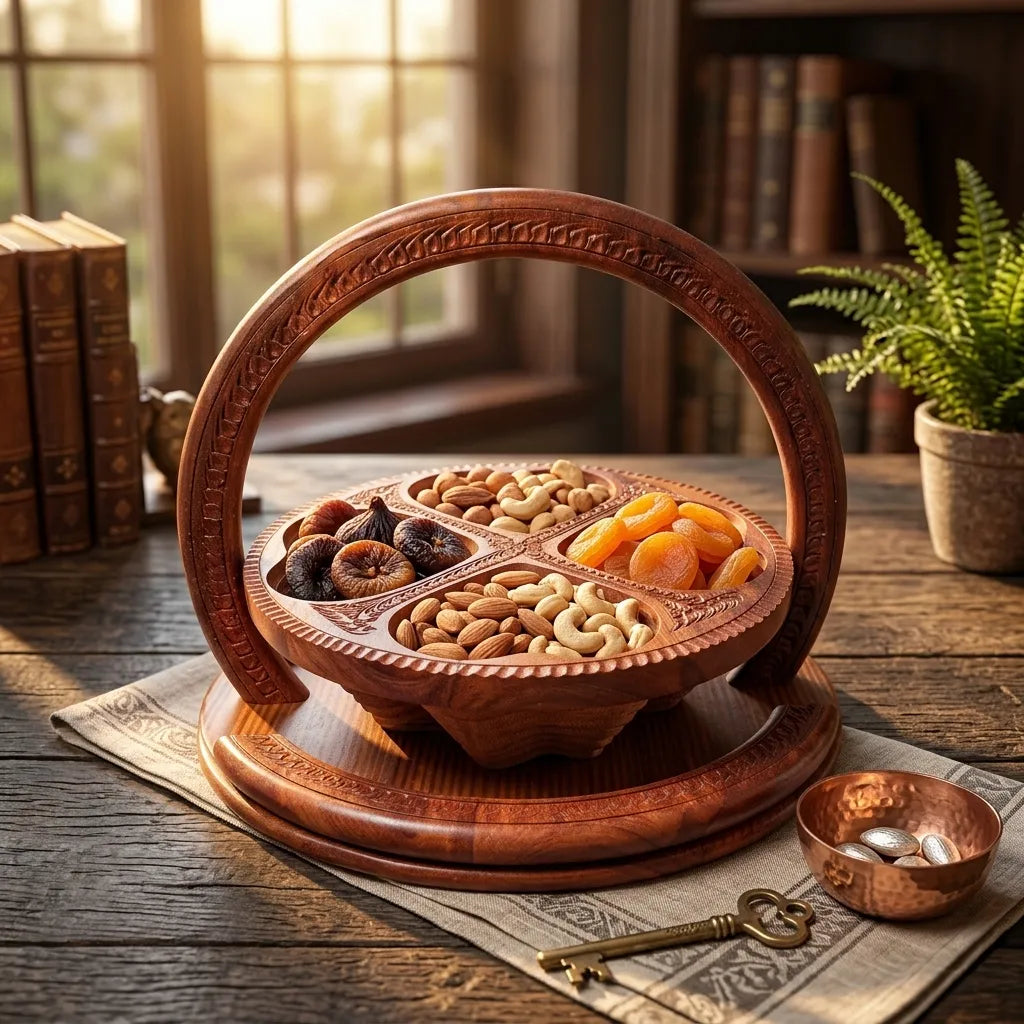 Wooden Dry Fruit Tukri – Handcrafted Serving Basket for Eid, Weddings & Gifting.
