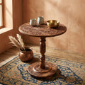 Handcrafted Naqshi Art Accent Table – Decorative Wooden Simple Side Table | TCW