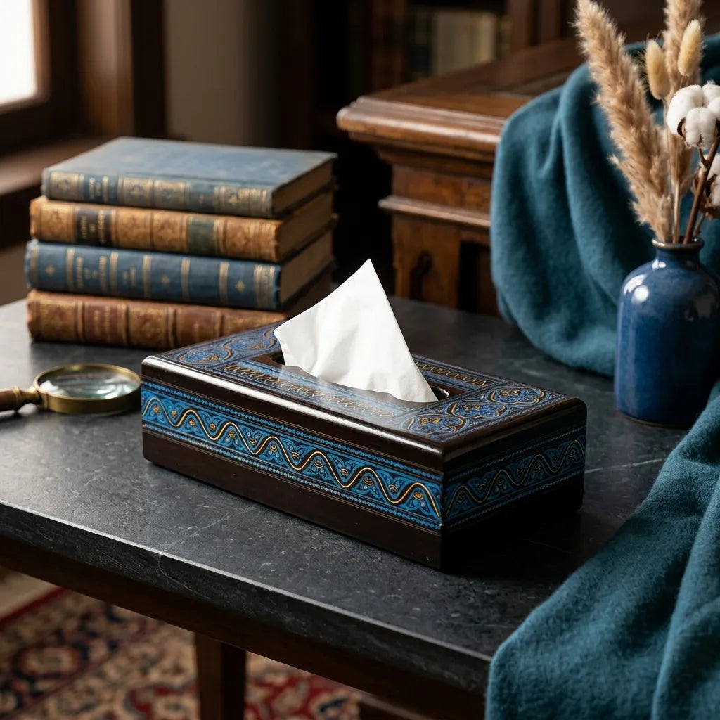 Handcrafted Wooden Tissue Box – Naqshi Art Decorative Holder Blue | TCW