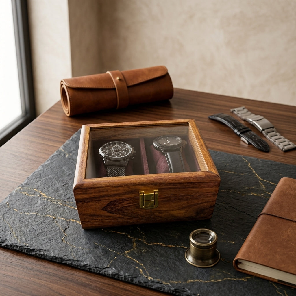 2 Piece Watch Box Set Handmade Wooden | TCW