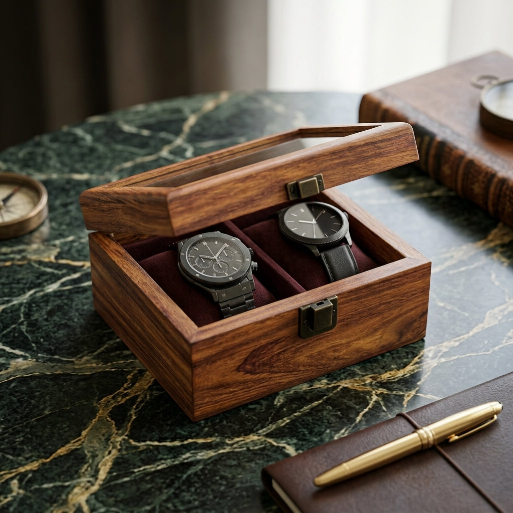 2 Piece Watch Box Set Handmade Wooden | TCW
