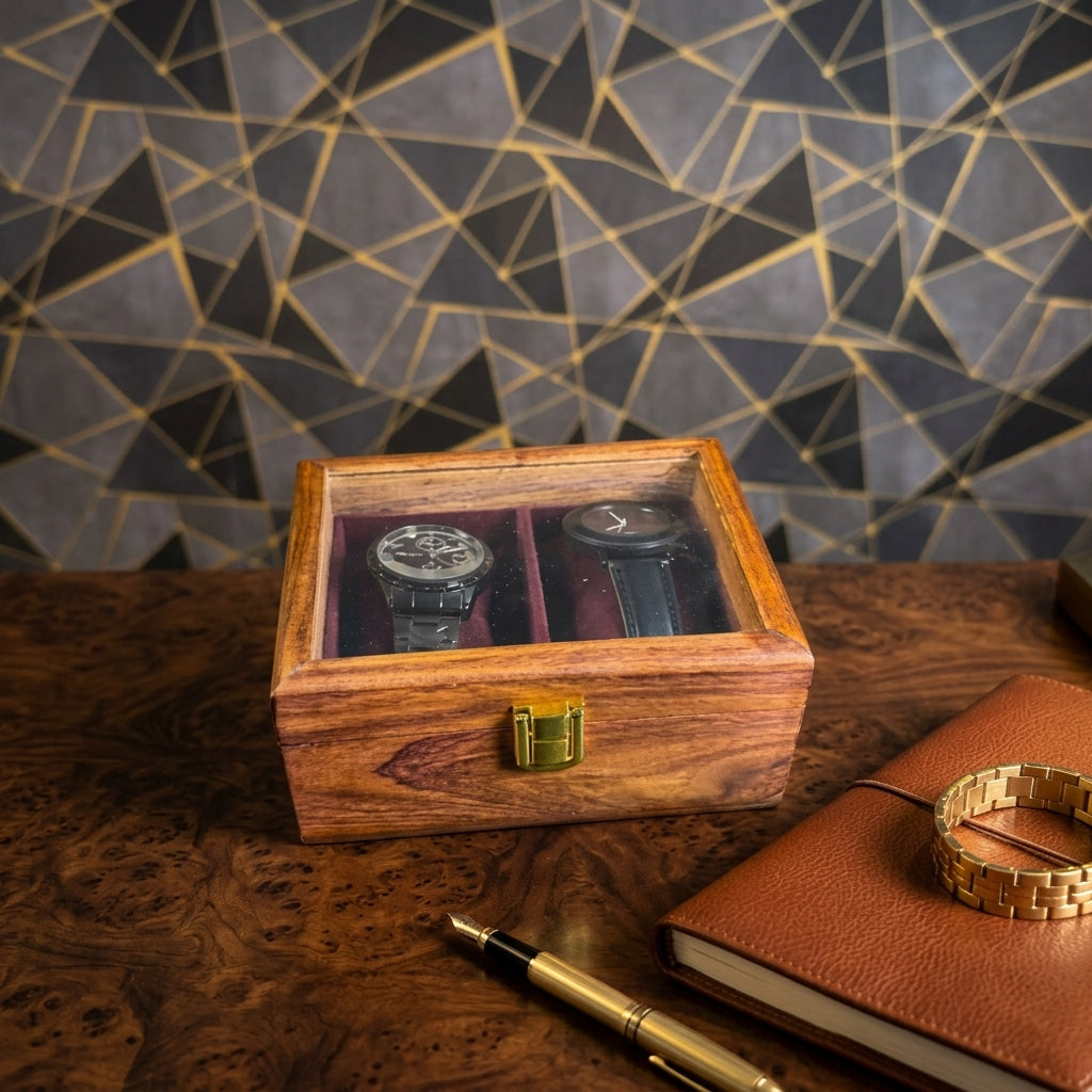 2 Piece Watch Box Set Handmade Wooden | TCW
