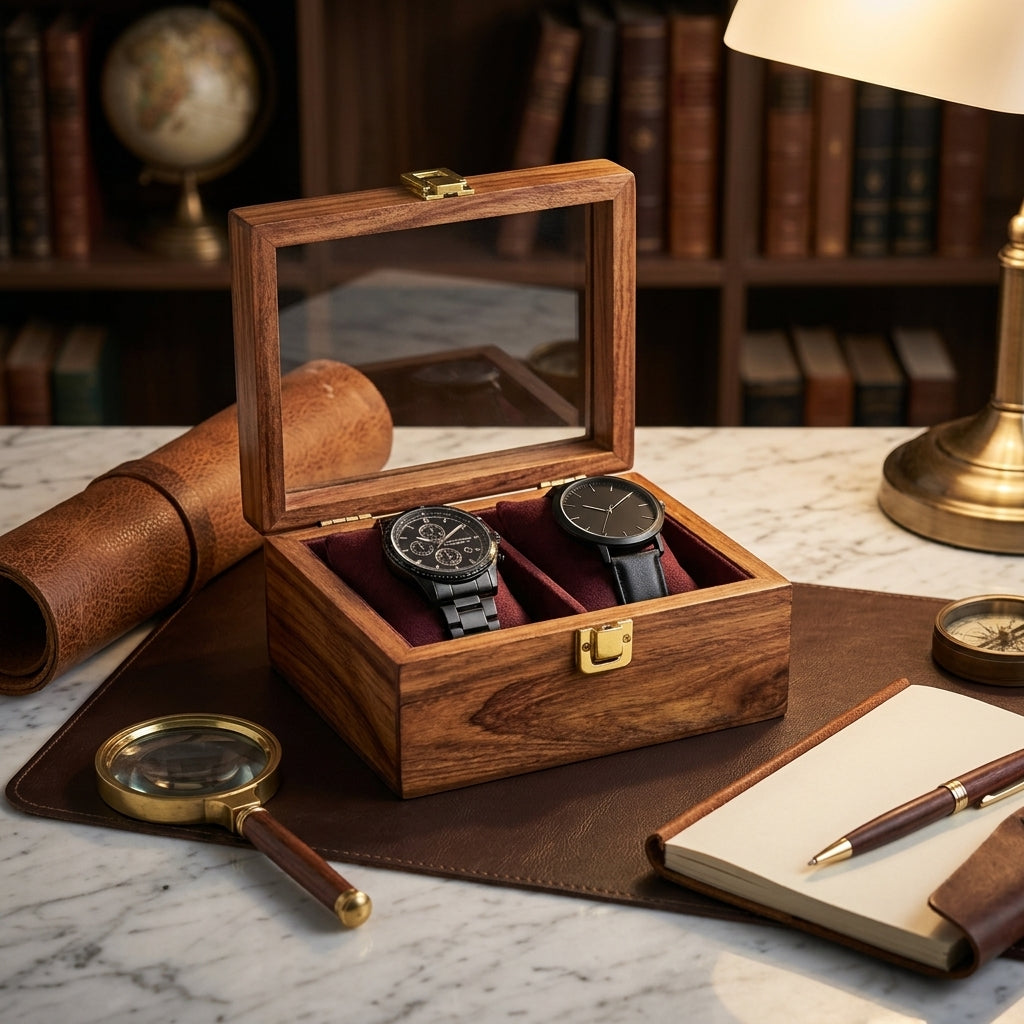 2 Piece Watch Box Set Handmade Wooden | TCW