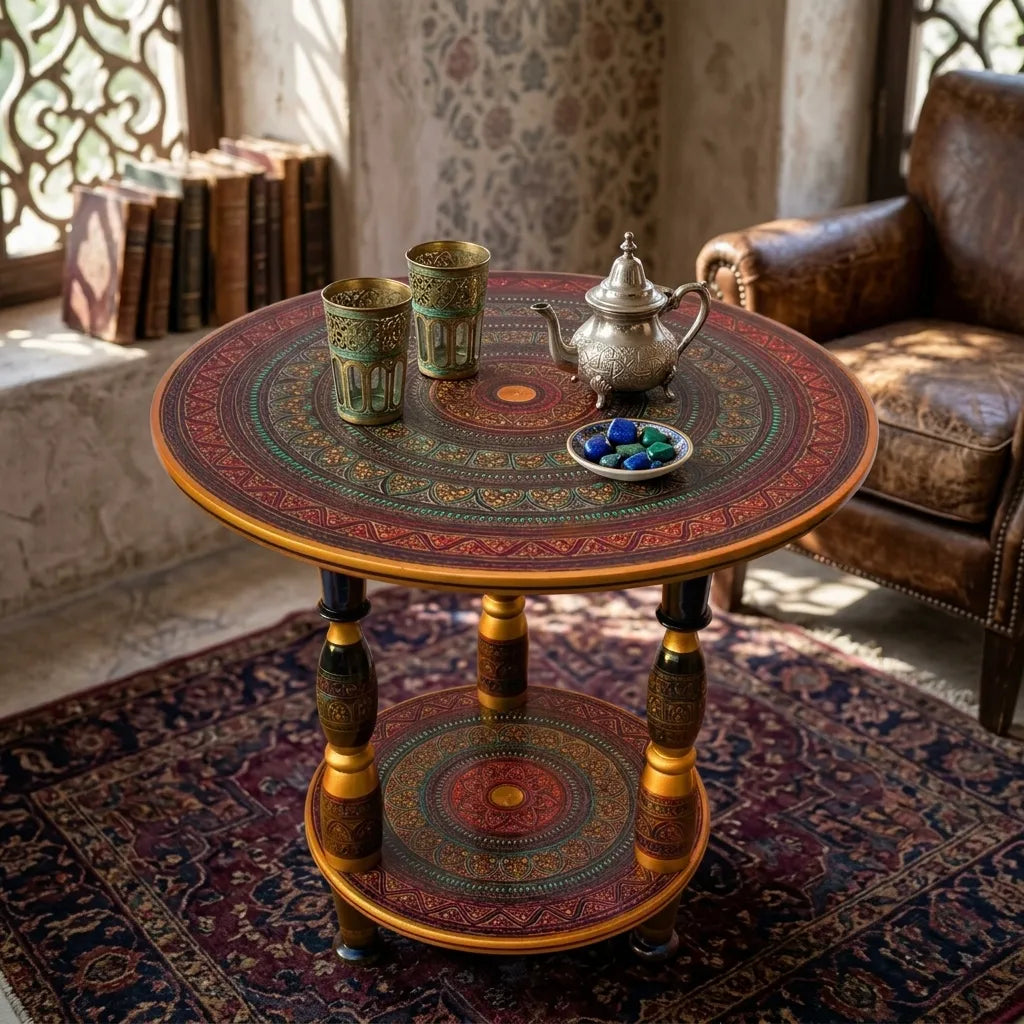 Handcrafted Naqshi Art Accent Table – Decorative Wooden Side Table 3 legs | TCW