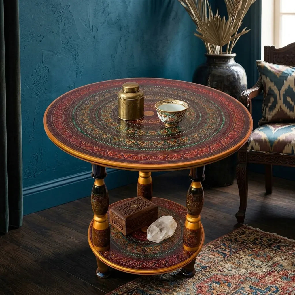 Handcrafted Naqshi Art Accent Table – Decorative Wooden Side Table 3 legs | TCW