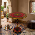 Handcrafted Naqshi Art Accent Table – Decorative Wooden Side Table Red  | TCW.