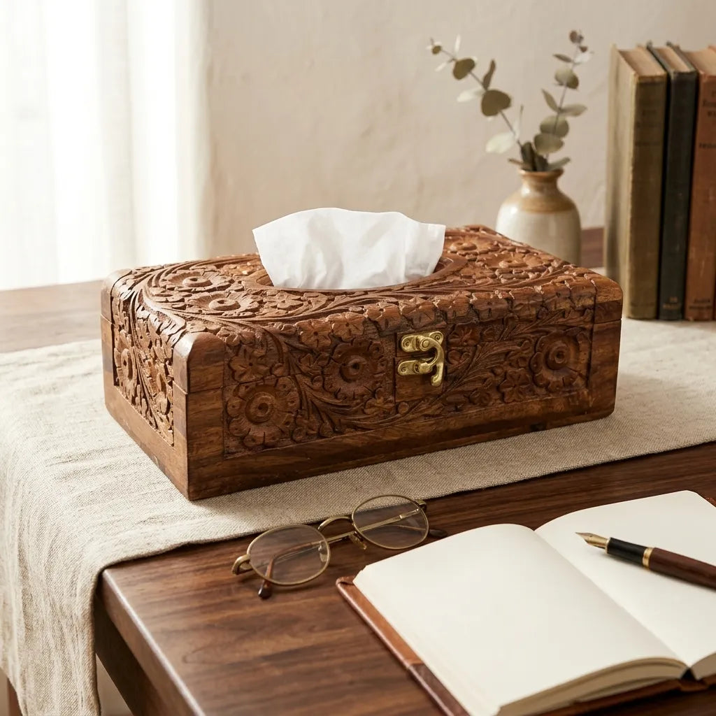 Stylish Wooden Tissue Box Holder – Table Décor & Utility | TCW