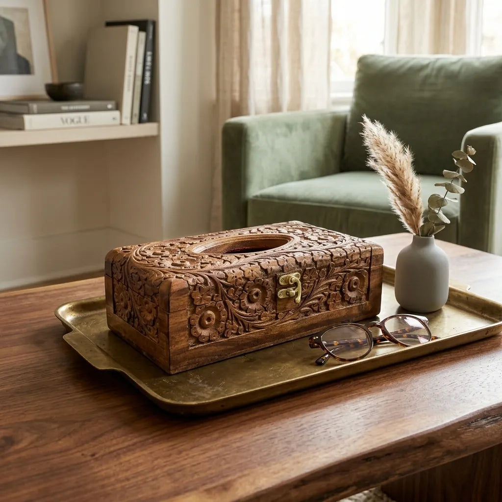 Stylish Wooden Tissue Box Holder – Table Décor & Utility | TCW