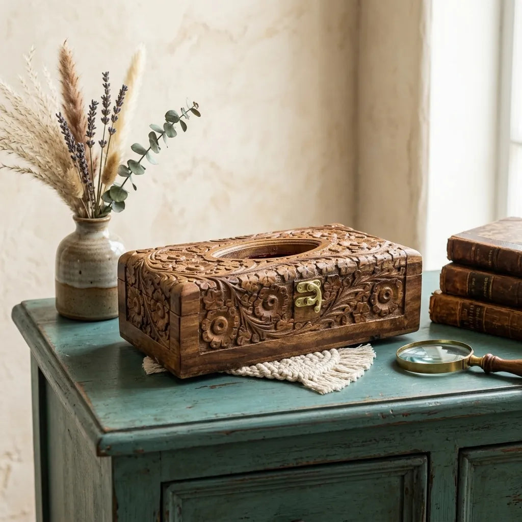Stylish Wooden Tissue Box Holder – Table Décor & Utility | TCW