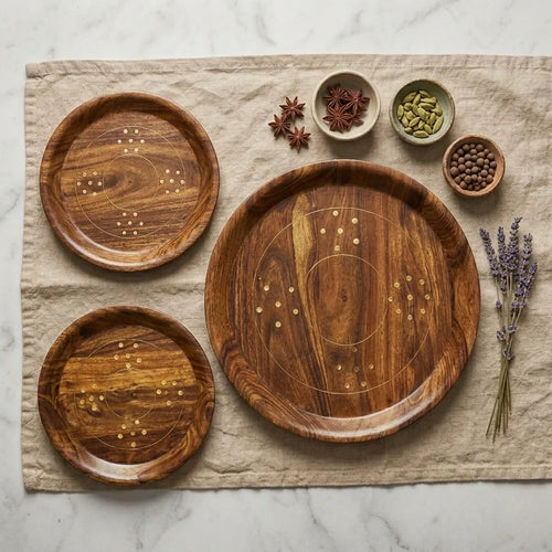 Brass Plate Set with Wooden Base - TCW.