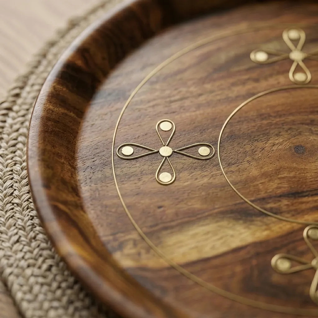 Brass Plate Set with Wooden Base - TCW.