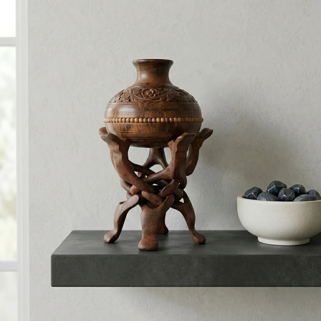 Wooden Camel Stand With Matka | TCW