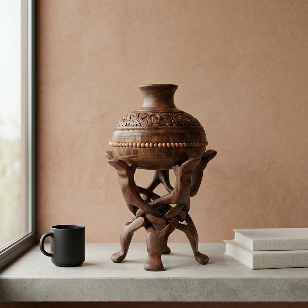 Wooden Camel Stand With Matka | TCW