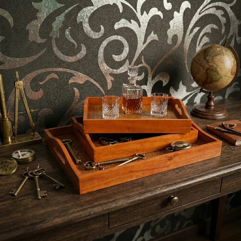 Printed Wooden Tray Set – Decorative Serving Trays for Tea, Snacks & Home Décor | TCW